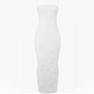 House of CB Eva Floral Embroidery Sheath Gown in White - Small